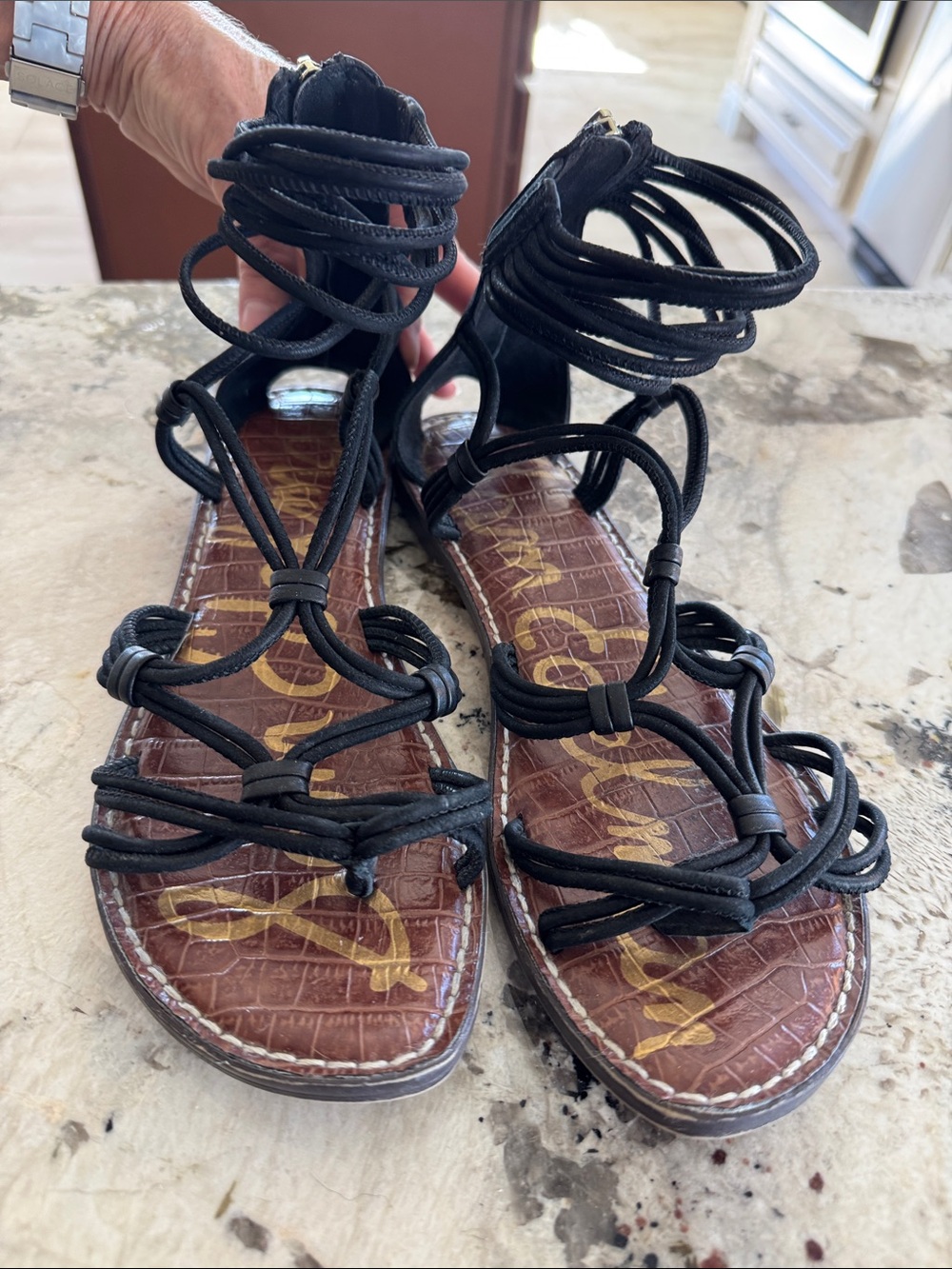Sam Edelman Black Strappy Lace-Up Gladiator Sandals